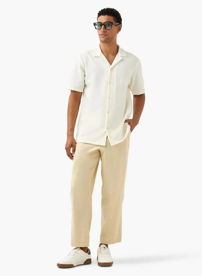 Splash FAV Regular Fit Dobby Textured Shirt with Camp Collar and Short Sleeves