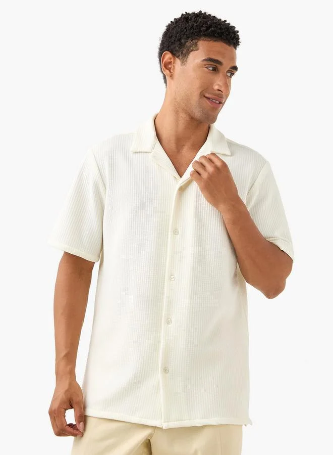 Splash FAV Regular Fit Dobby Textured Shirt with Camp Collar and Short Sleeves