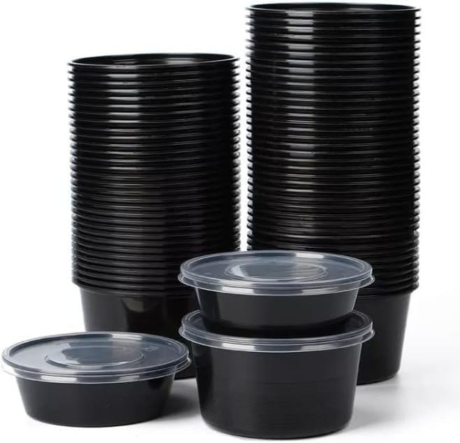 V4L Black Round Takeout Food Containers Food Storage Containers With Lids Freezer Safe Meal Prep Microwavable Dishwasher Leakproof BPA Free 1000ml Pack of 25 - Image 2
