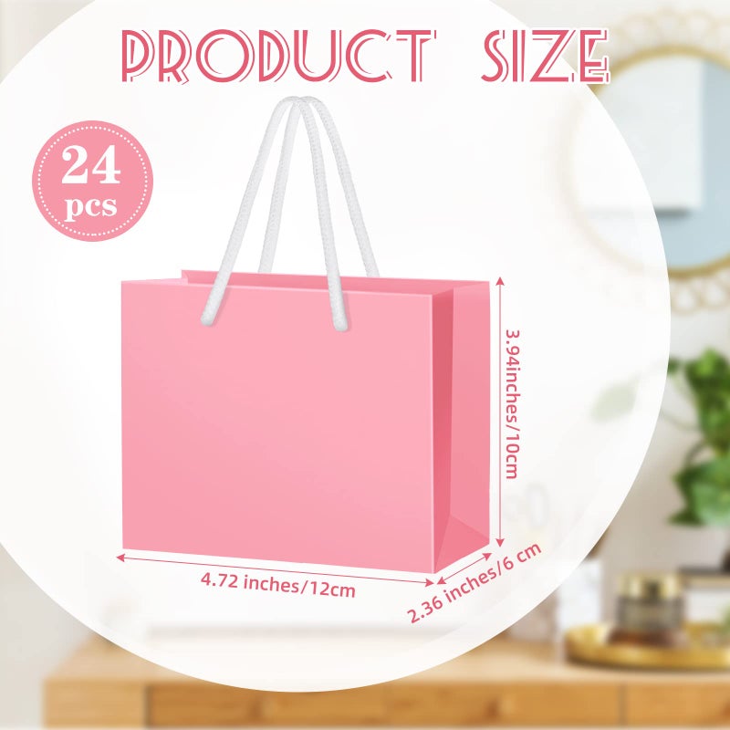 Fainne 24 Pcs Pink Mini Gift Bags with Handle Gift Card Bags Bulk Extra Small Paper Party Favor Boxes Tiny for Mother's Day Wedding Baby Shower Birthday Wrapping Supplies, 4.7 x 3.9 x 2.3 Inch - Image 2