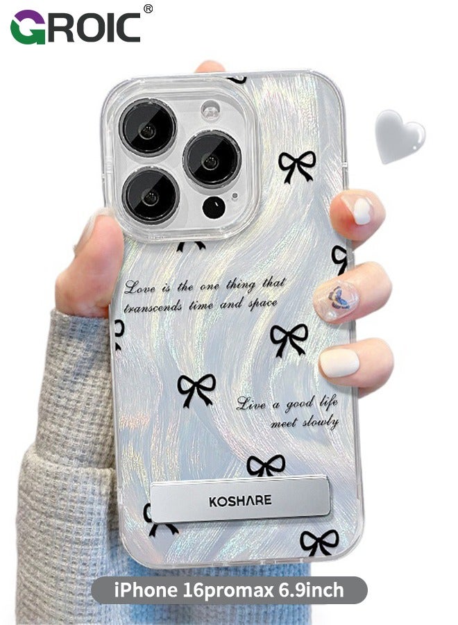 GROIC For iPhone 16 Pro Max Case,Shockproof Protective Phone Case,Glitter Kickstand iPhone 16 Pro Max Cover,Lens Protection Phone Shell iPhone 16 Pro Max,Girl Bow Phone Case for  iPhone 16 Pro Max 6.9'' - Image 1