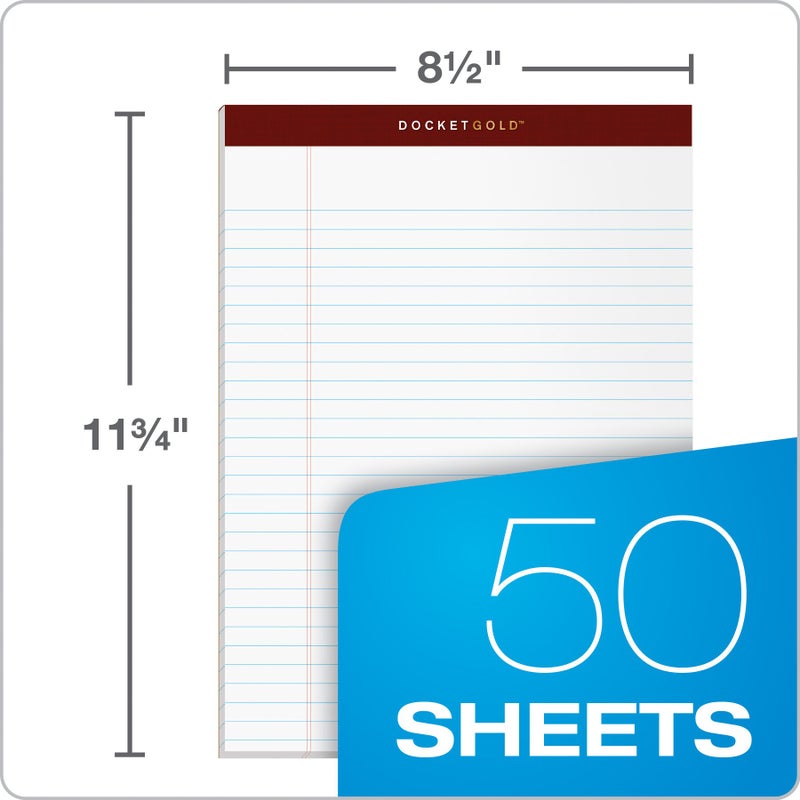 TOPS 8.5 x 11 Legal Pads, 6 Pack, Premium Docket Gold Brand, Wide Ruled, Thick White Paper, Sturdy Back, 50 Sheets, Made in USA (99709) - Image 2