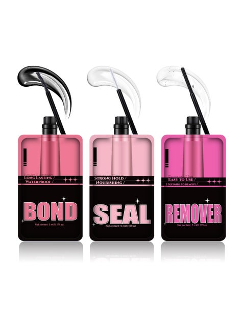 Lash Bond and Seal and Remover Kit, 3 in 1 Individual Lashes Strong Hold Long Lasting Waterproof Eyelash Glue and Removal Pack, 15ML Long-lasting Eyelashes Extension Kit, for Lash Extension