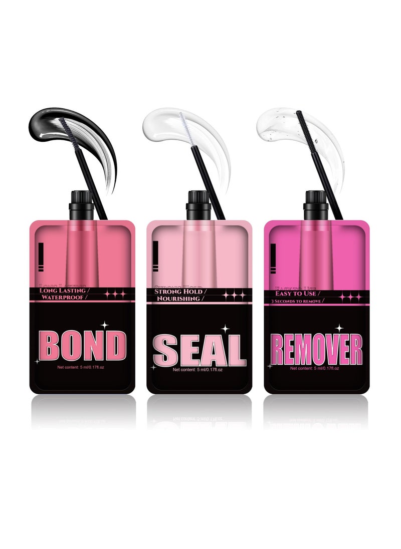 Excefore - Lash Bond and Seal and Remover Kit, 3 in 1 Individual Lashes Strong Hold Long Lasting Waterproof Eyelash Glue and Removal Pack, 15ML Long-lasting Eyelashes Extension Kit, for Lash Extension - Image 1