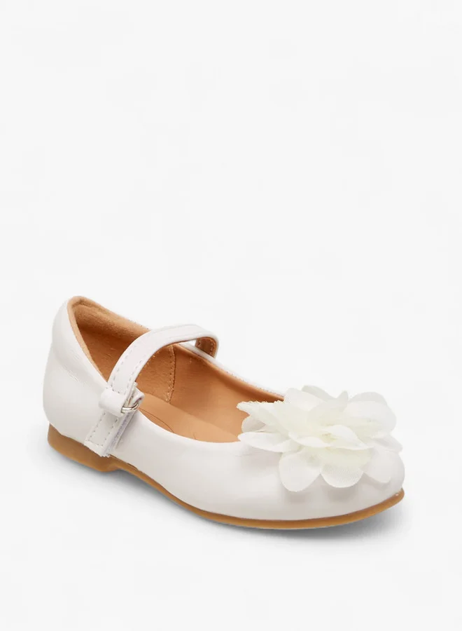 JUNIORS Floral Accent Ballerina Shoes with Hook and Loop Closure