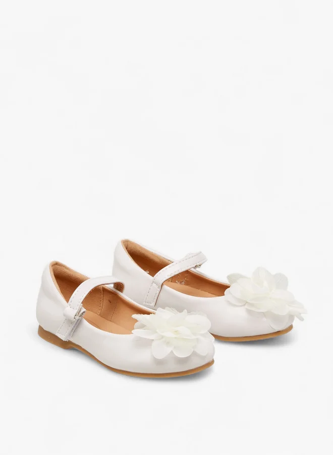 JUNIORS Floral Accent Ballerina Shoes with Hook and Loop Closure