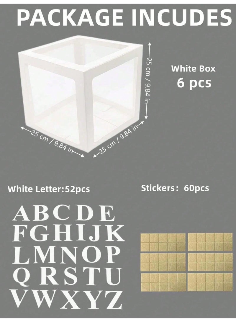 صناديق أطفال مع حروف، 6 صناديق بالونات شفافة و52 حرفًا لديكورات حفلات أعياد الميلاد وحفلات الزفاف وحفلات استقبال الطفل (أبيض) - Image 2