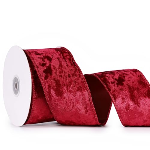 MAYREEL 25 Inch Burgundy Christmas Velvet Ribbon Wired Maroon for Christmas Decorations Gift Wrapping Wreaths Tree Toppers 10 Yards - Image 1