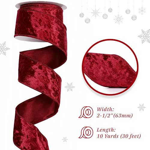 MAYREEL 25 Inch Burgundy Christmas Velvet Ribbon Wired Maroon for Christmas Decorations Gift Wrapping Wreaths Tree Toppers 10 Yards - Image 3