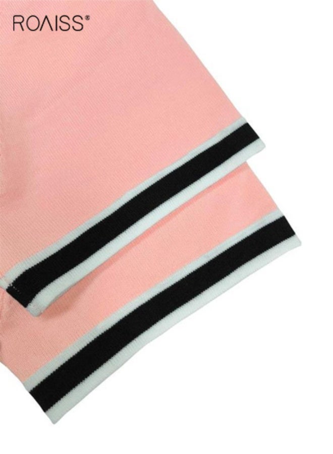 رويس قميص رجالي كاجوال محبوك بأكمام قصيرة مستوحى من الطراز الأوروبي، مصنوع من قماش قابل للتهوية وملمس بارد للصيف مع ملاءمة عصرية ضيقة باللون الوردي - Image 5