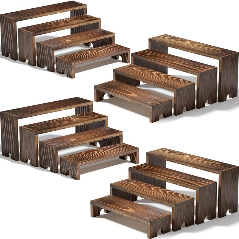 Vecxoty 4 Set Wooden Tiered Riser Display Stands for Vendor Events,Stackable Wooden Cupcake Display Stand,Dessert Table Display Set Risers for Decor,Vendor Booth Display Items,Food Display Risers for Partyï¼ˆ12-11.2-10.4-9.6INï¼‰ - Image 1
