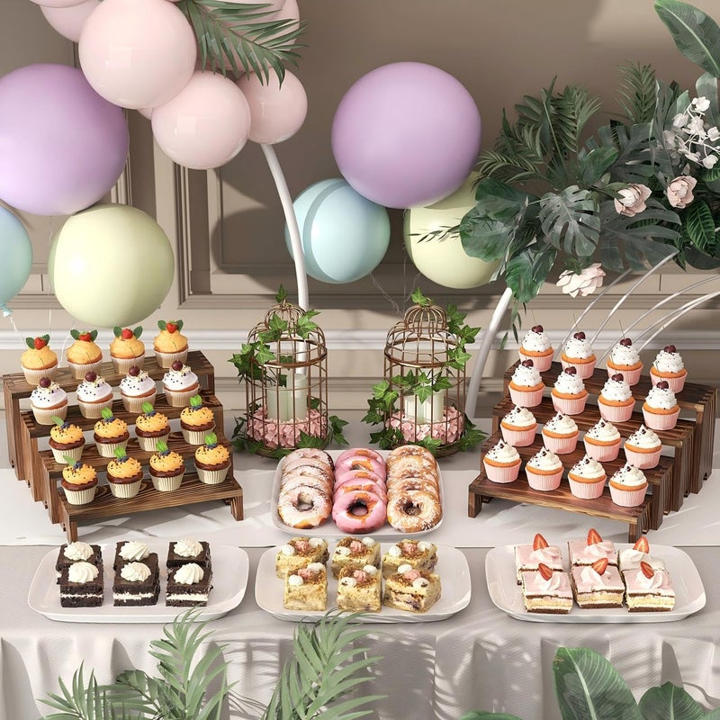 Vecxoty 4 Set Wooden Tiered Riser Display Stands for Vendor Events,Stackable Wooden Cupcake Display Stand,Dessert Table Display Set Risers for Decor,Vendor Booth Display Items,Food Display Risers for Partyï¼ˆ12-11.2-10.4-9.6INï¼‰ - Image 2