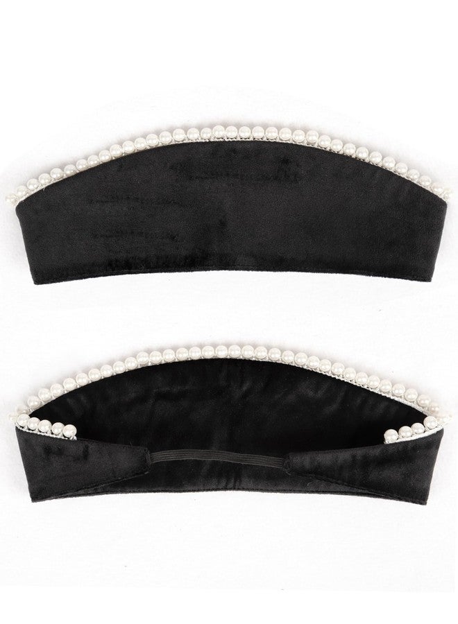 C-ZOFEK Anne Headband Pearl Tudor French Hood Gothic Renaissance Halloween Hair Accessory (Black-B) - Image 2