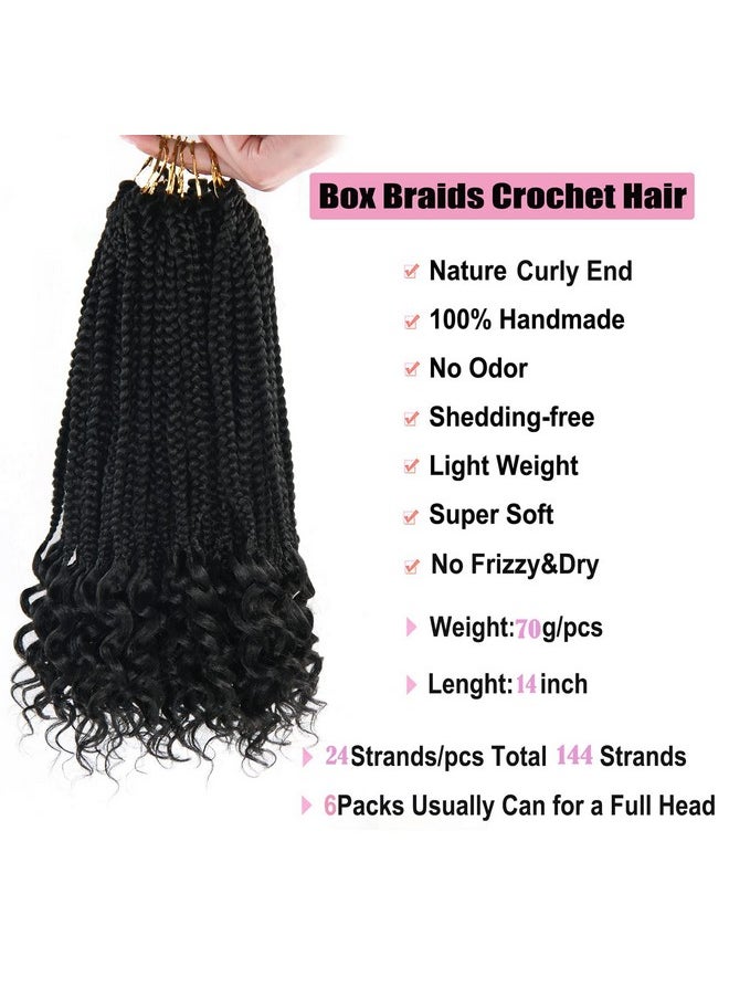ROSESSEA - Crochet Box Braids Crochet Hair 14Inch Crochet Box Braids Hair Black Box Braids Hair With Curly Ends Crochet Braids Hair For Black Women 22 Strandspcs 6Pcs Braiding Hair Extensions (1B(14Inch)) - Image 1