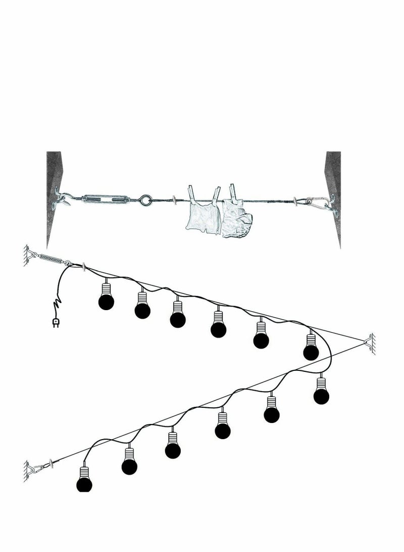 Captaintech String Light Hanging Kit，Stainless Steel Cable for Outdoor Lights，Globe String Light Suspension Kit Include 182 FT Wire Rope Cable Turnbuckle and Hooks Easy to Install Outdoor Indoor - Image 5