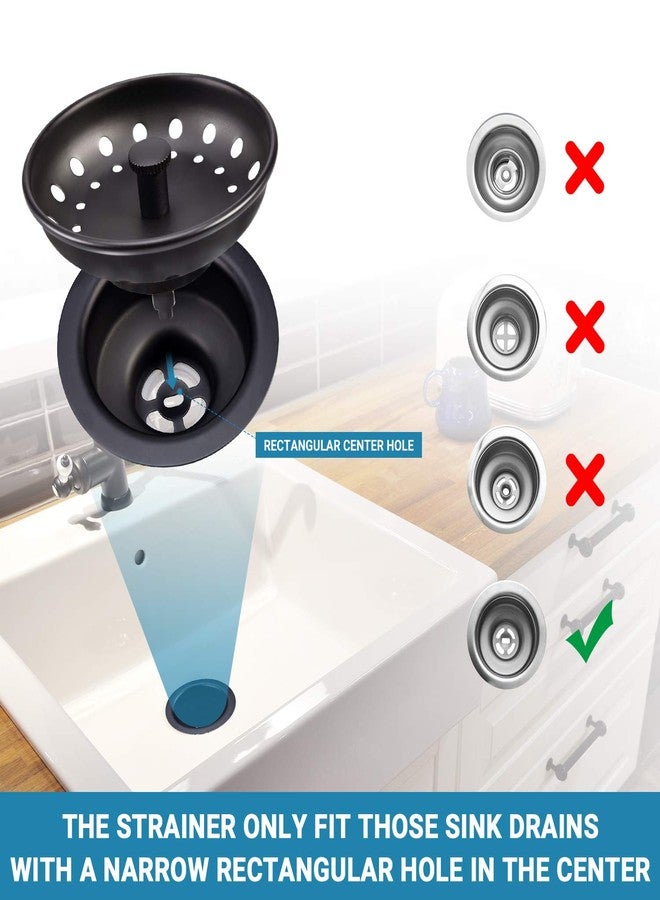 KONE Black Sink Basket Strainer Drain Stopper, 2 Pack Stainless Steel Matte Black Kitchen Sink Strainer Fit for Universal 3-1/2 inch Kitchen Sink, Metal Center Knob with Anti-Clog Rubber Sink Stopper - Image 2