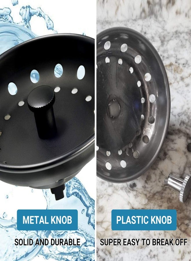 KONE Black Sink Basket Strainer Drain Stopper, 2 Pack Stainless Steel Matte Black Kitchen Sink Strainer Fit for Universal 3-1/2 inch Kitchen Sink, Metal Center Knob with Anti-Clog Rubber Sink Stopper - Image 4