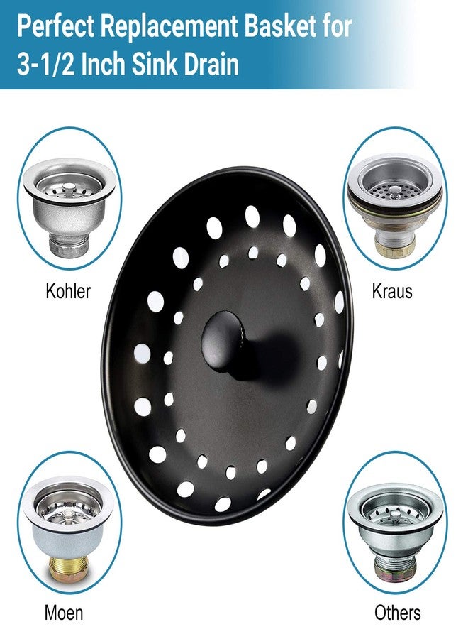 KONE Black Sink Basket Strainer Drain Stopper, 2 Pack Stainless Steel Matte Black Kitchen Sink Strainer Fit for Universal 3-1/2 inch Kitchen Sink, Metal Center Knob with Anti-Clog Rubber Sink Stopper - Image 5