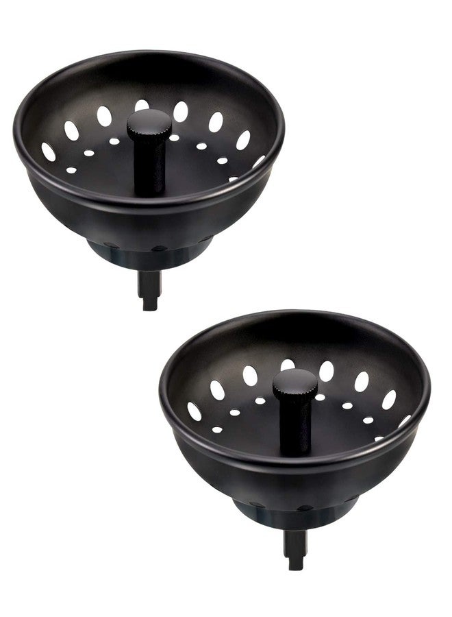 KONE Black Sink Basket Strainer Drain Stopper, 2 Pack Stainless Steel Matte Black Kitchen Sink Strainer Fit for Universal 3-1/2 inch Kitchen Sink, Metal Center Knob with Anti-Clog Rubber Sink Stopper - Image 1