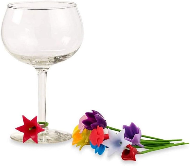 woobles Flower Bouquet Wine Charms, 18pcs Party Silicone Wine Glass Markers Decoration (Assorted) - Image 1