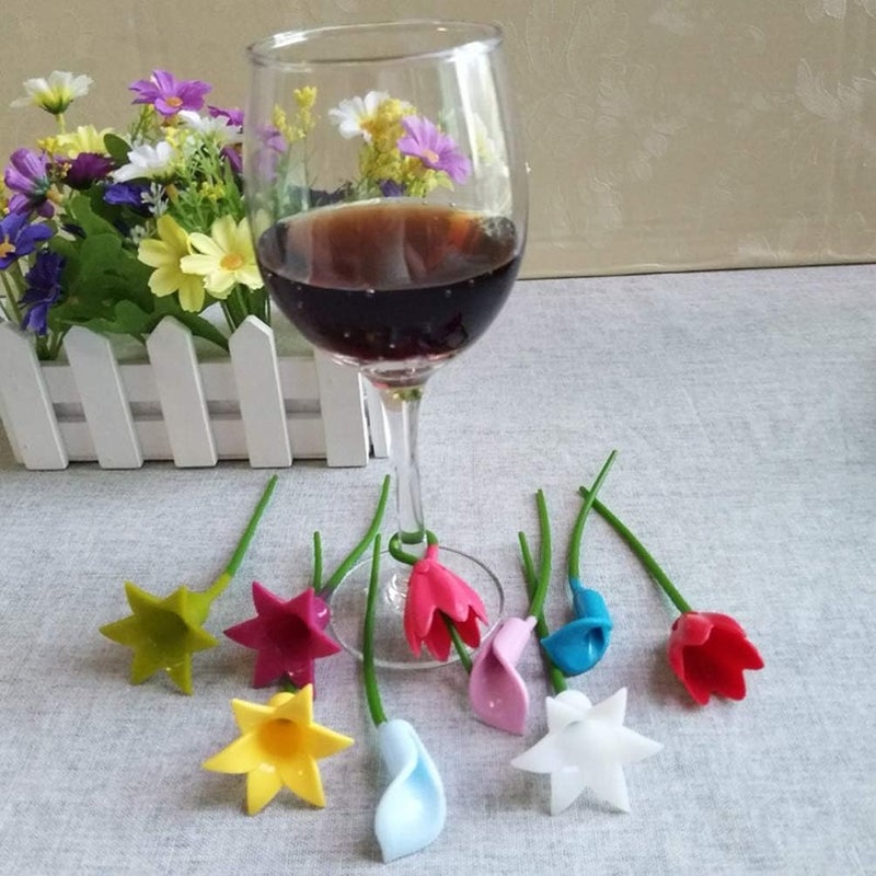 woobles Flower Bouquet Wine Charms, 18pcs Party Silicone Wine Glass Markers Decoration (Assorted) - Image 5