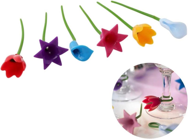 woobles Flower Bouquet Wine Charms, 18pcs Party Silicone Wine Glass Markers Decoration (Assorted) - Image 3