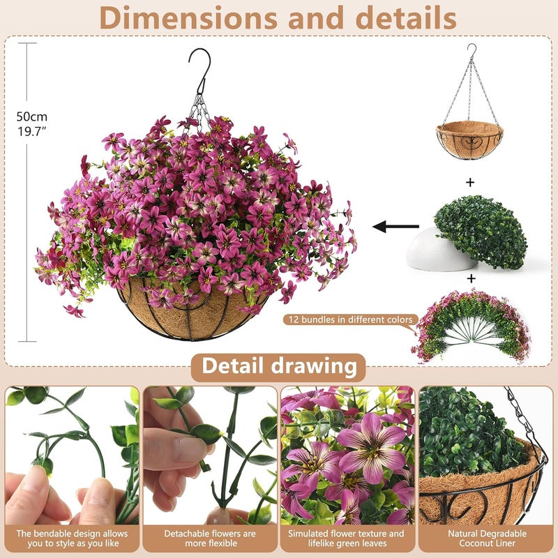 ZFProcess 1.77 inch Large Flowers Artificial Faux Hanging Plants Flowers Basket for Spring and Summer Outdoor Decoration, Fake Silk UV Sun Resistant Daisy Eucalyptus for Porch Home Patio Balcony Yard - Image 2