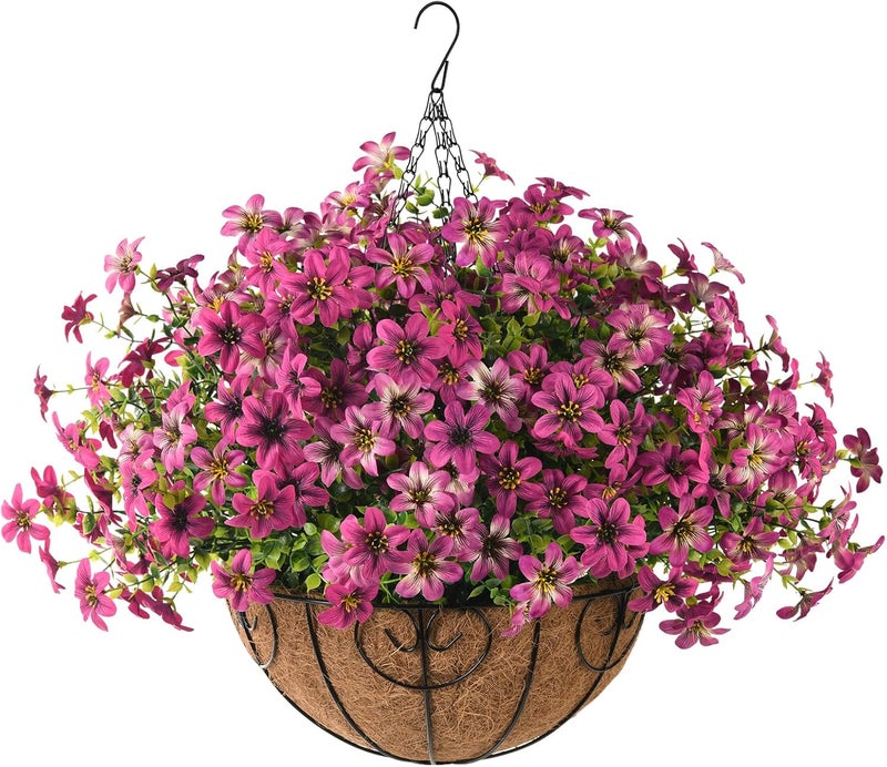 ZFProcess 1.77 inch Large Flowers Artificial Faux Hanging Plants Flowers Basket for Spring and Summer Outdoor Decoration, Fake Silk UV Sun Resistant Daisy Eucalyptus for Porch Home Patio Balcony Yard - Image 1