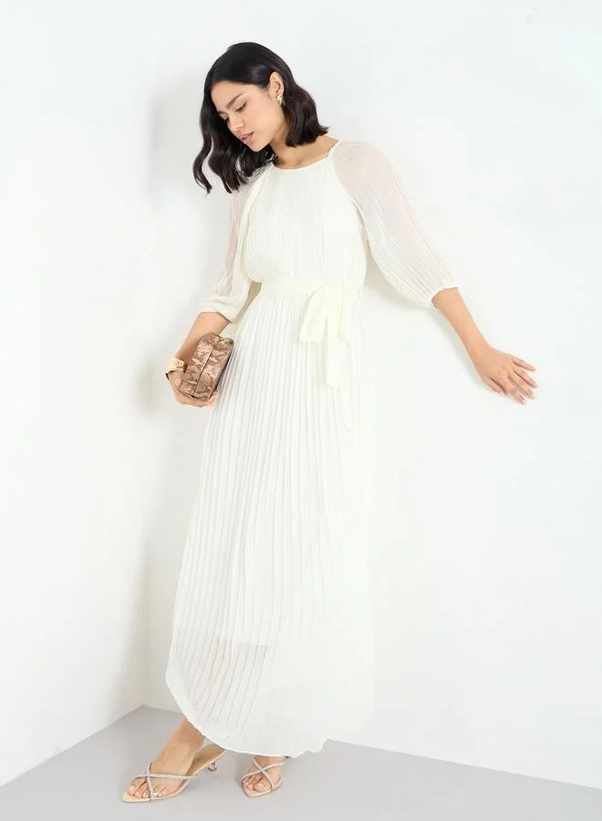 Styli Styli Pleated Balloon Sleeves A-Line Maxi Dress