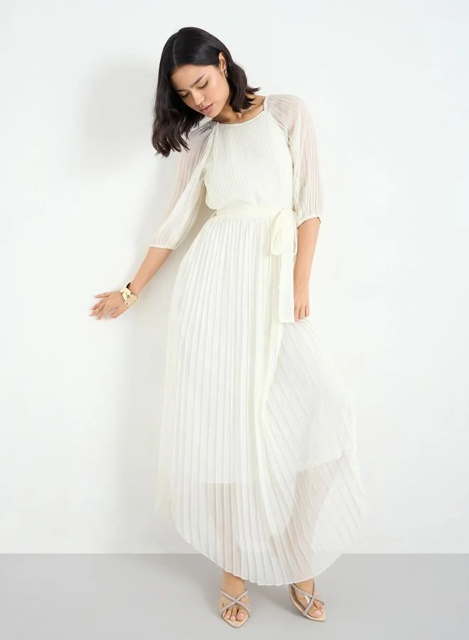 Styli Styli Pleated Balloon Sleeves A-Line Maxi Dress