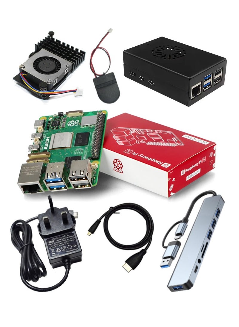 Raspberry Pi Raspberry Pi 5 Kit 8GB Ram Metal Case Active Cooler Power Adapter HDMI Cable USB Hub Micro SD Card - Image 1