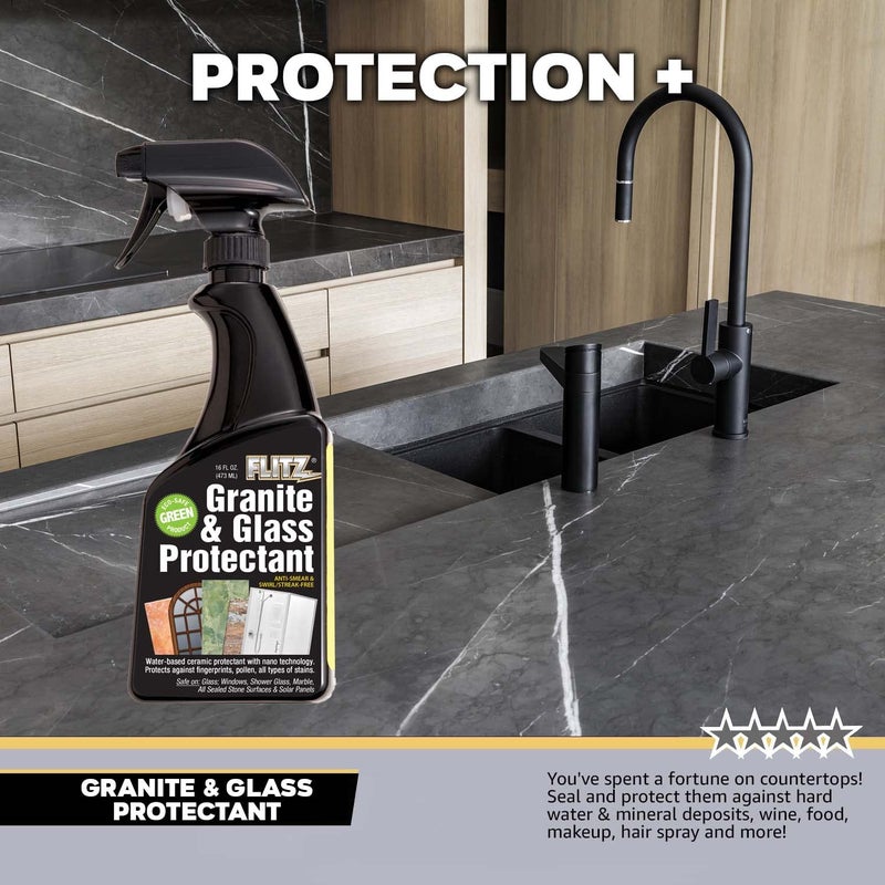 Flitz Granite and Glass Protectant - Ceramic Granite Sealer for Countertops, Stainless Steel, Glass, Appliances - Shield Against Fingerprints - 16 oz - Image 3