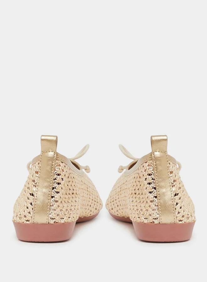 Styli Styli Textured Slip-On Bow Detail Ballerina Shoes