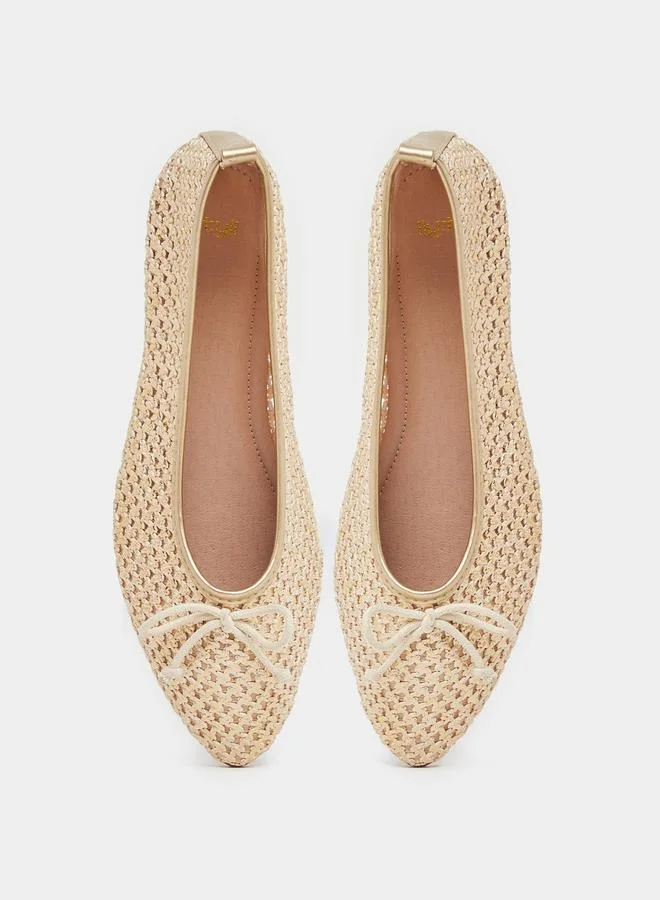 Styli Styli Textured Slip-On Bow Detail Ballerina Shoes