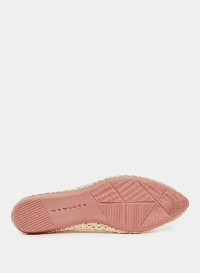 Styli Styli Textured Slip-On Bow Detail Ballerina Shoes