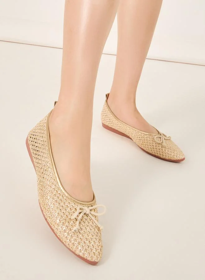 Styli Styli Textured Slip-On Bow Detail Ballerina Shoes