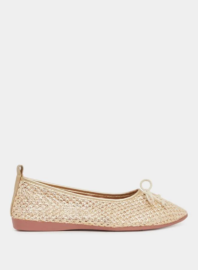 Styli Styli Textured Slip-On Bow Detail Ballerina Shoes