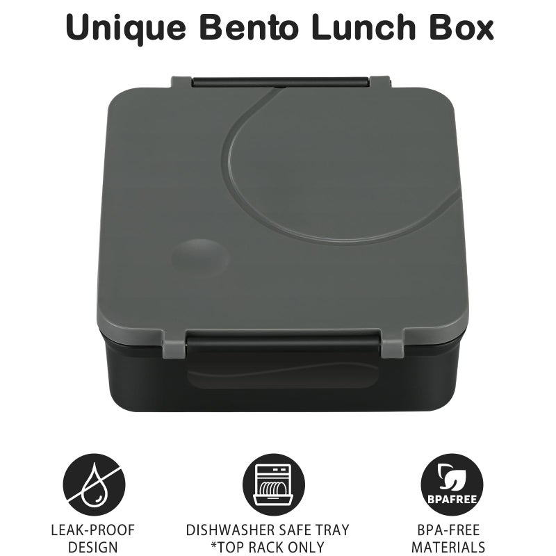 Howeemo Bento Lunch Box Set for Kids with 8oz Soup Thermo, Leak-Proof Lunch Containers with 4 Compartment, Kids Thermo Hot Food Jar and Insulated Lunch Bag for Kid to School-Black - Image 2