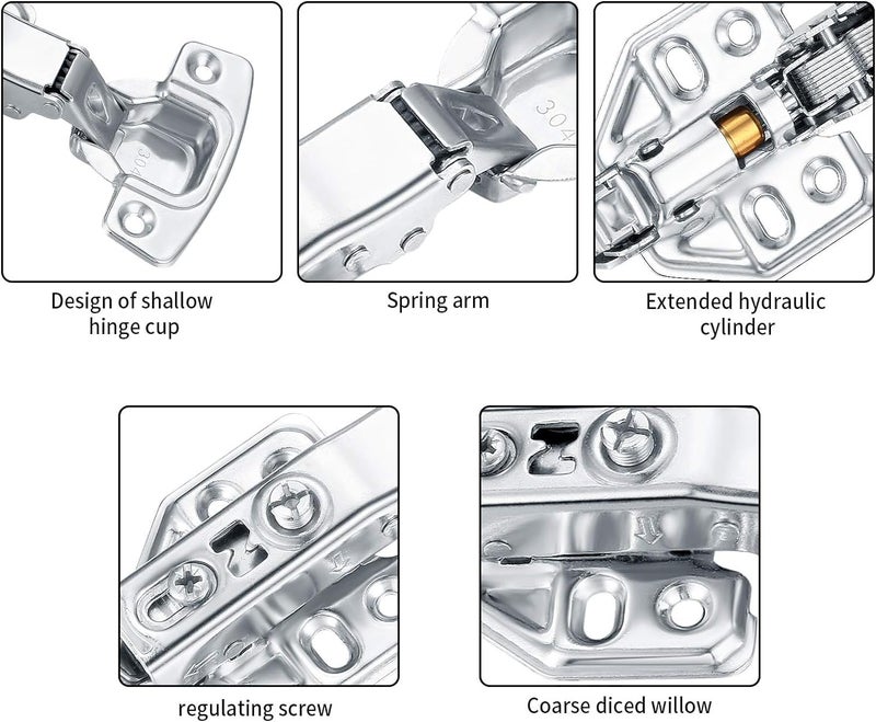 BEANPRECOY 12 Pcs Kitchen Cupboard Hinges Cabinet Hinges Full Overlay Face Frame Soft Close European Hinges Hidden Hinge Stainless Steel Self Closing Door Hinges Concealed with Mounting Screws Cupboard Closet - Image 4
