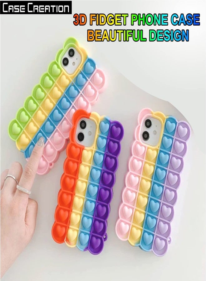 كيس كرييشن جراب Case Creation Heart Love Fashion Fidget لهاتف iPhone 8 للنساء، جراب ألعاب فقاعات ملونة لطيفة، سلسلة تخفيف التوتر للأطفال المصابين بالتوحد، غطاء سيليكون ناعم لهاتف Apple iPhone 8 - Image 5