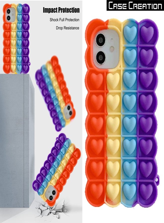 كيس كرييشن جراب Case Creation Heart Love Fashion Fidget لهاتف iPhone 8 للنساء، جراب ألعاب فقاعات ملونة لطيفة، سلسلة تخفيف التوتر للأطفال المصابين بالتوحد، غطاء سيليكون ناعم لهاتف Apple iPhone 8 - Image 4