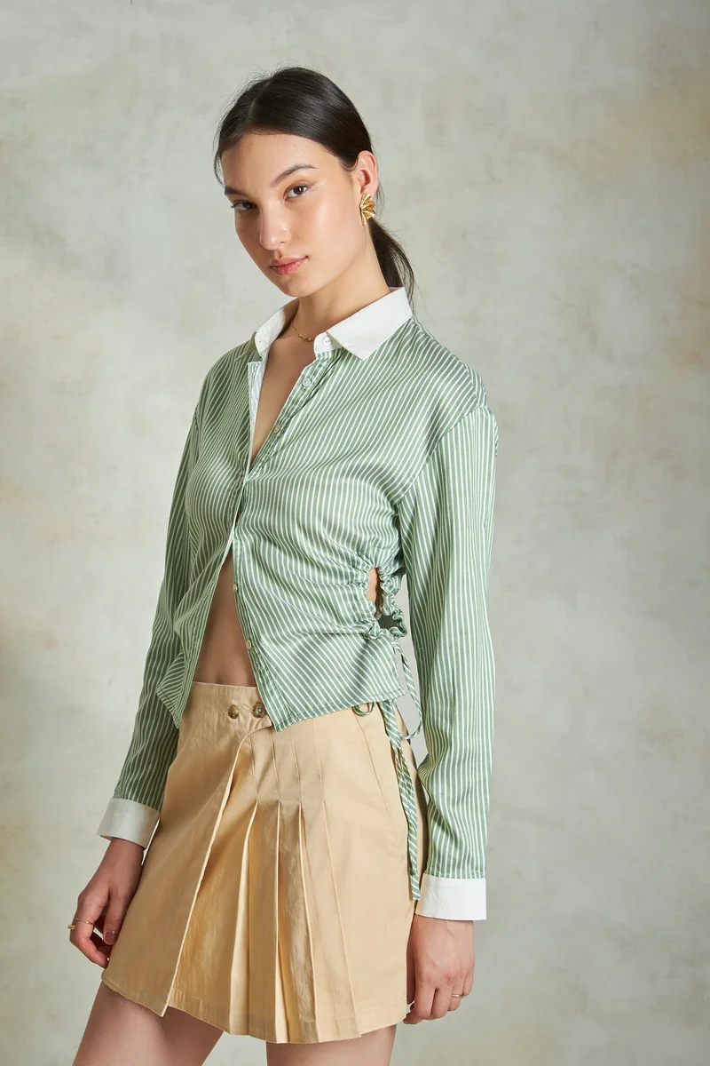 فيرجيو Cotton Ruched Daywear Stripe Shirts for Women