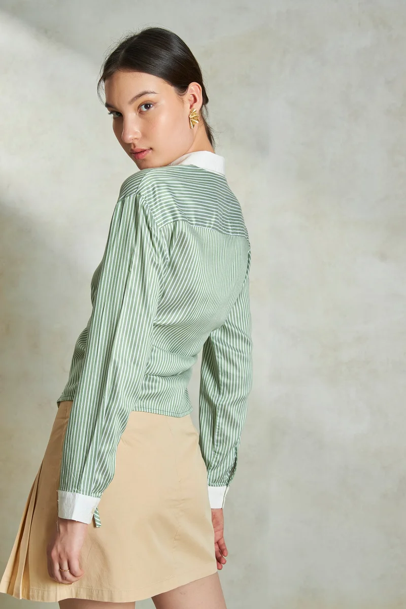 فيرجيو Cotton Ruched Daywear Stripe Shirts for Women