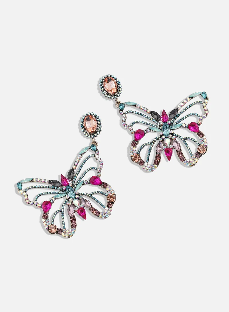 سوهي أقراط متدلية على شكل فراشة كريستالية - متعددة الألوان