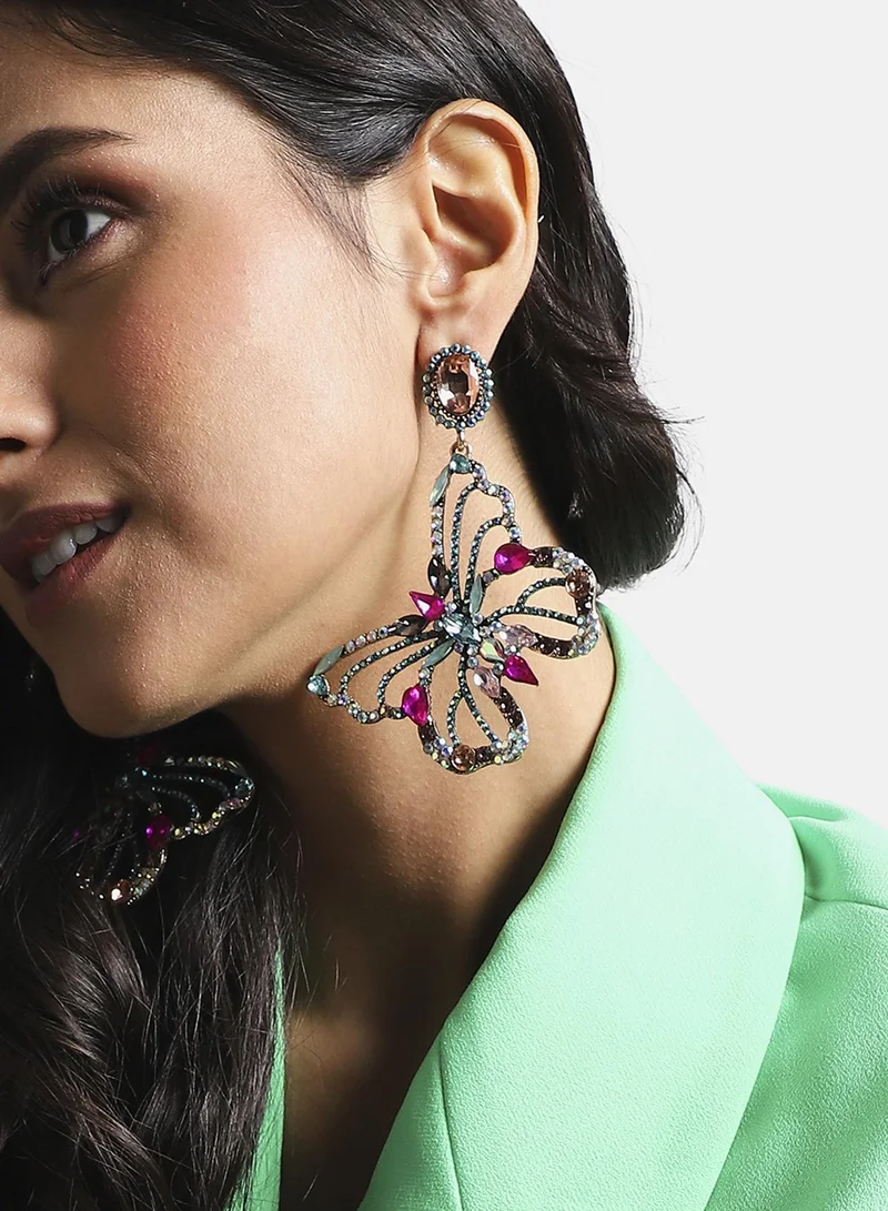 سوهي أقراط متدلية على شكل فراشة كريستالية - متعددة الألوان
