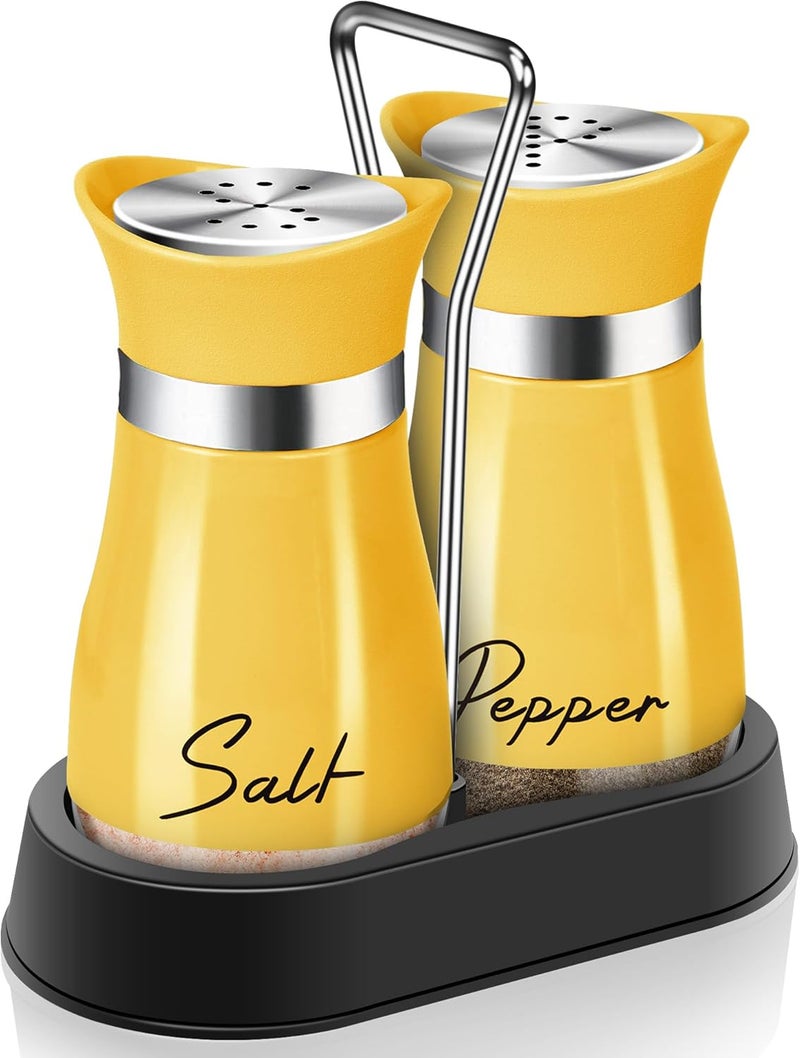 Arrozon Yellow Salt and Pepper Shakers Set with Holder4 oz Cute Kitchen Decor and Accessories Farmhouse Gadgets Table Housewarming Gift Thanksgiving Christmas Decor Refillable Design Yellow - Image 1
