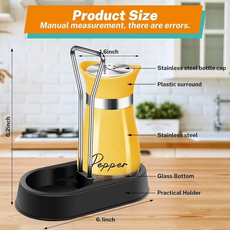 Arrozon Yellow Salt and Pepper Shakers Set with Holder4 oz Cute Kitchen Decor and Accessories Farmhouse Gadgets Table Housewarming Gift Thanksgiving Christmas Decor Refillable Design Yellow - Image 2