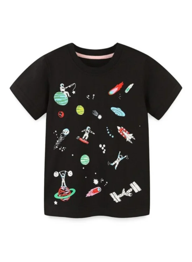 YUNIQEE Black Graphic Printed Solid Round Neck Cotton T-shirt