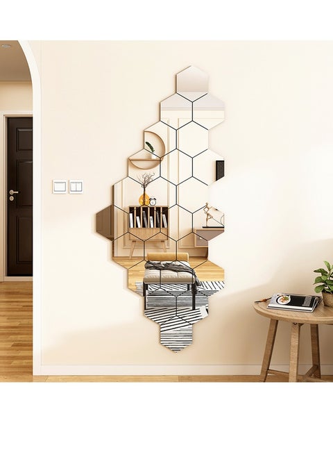 12Pcs Hexagon Mirror Removable Wall Decals DIY Home Decorations