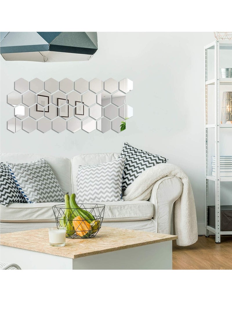 12Pcs Hexagon Mirror Removable Wall Decals DIY Home Decorations